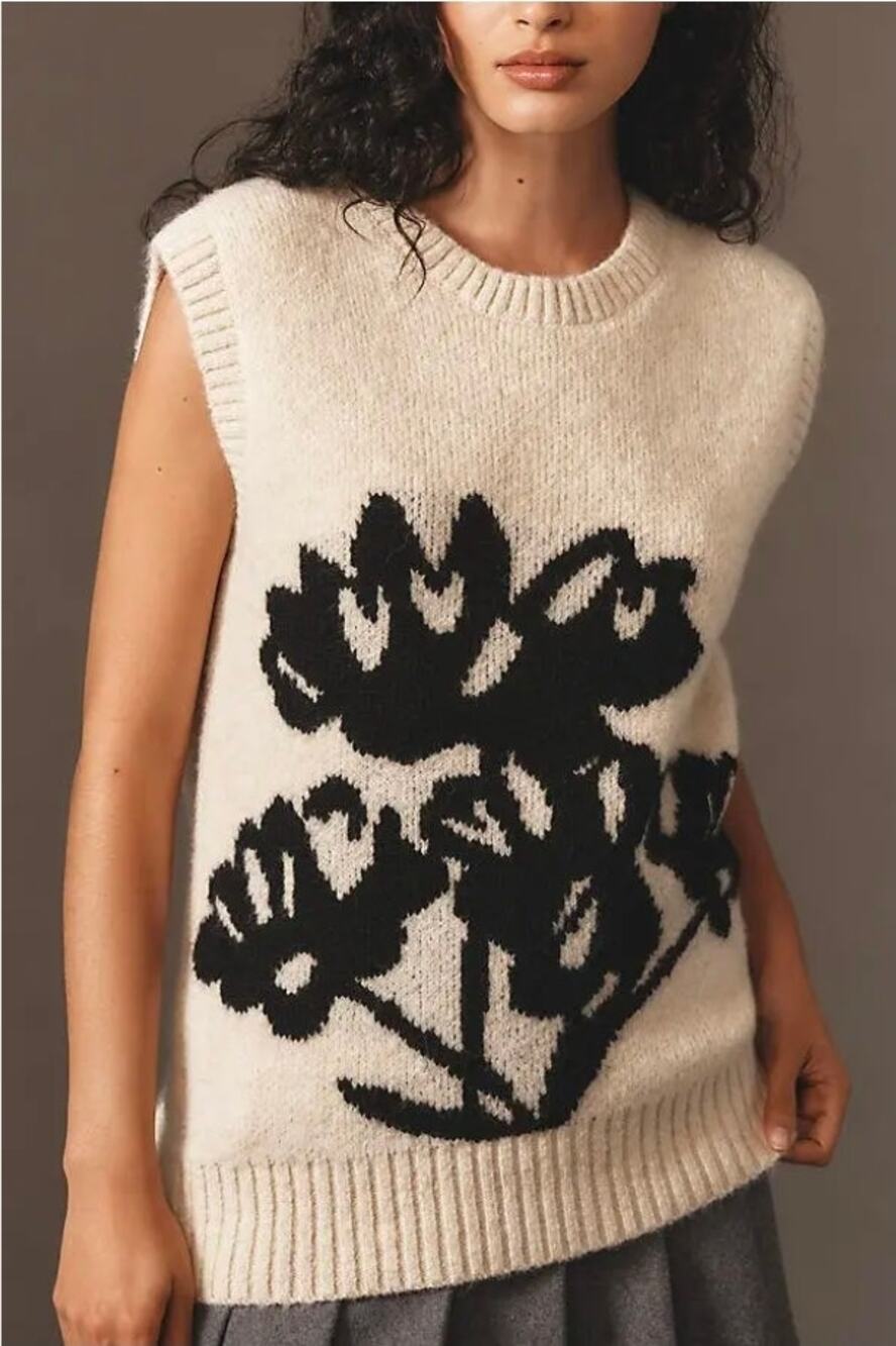 Maeve by Anthropologie Graphic Flower Sweater Vest. Size M. Retails $118